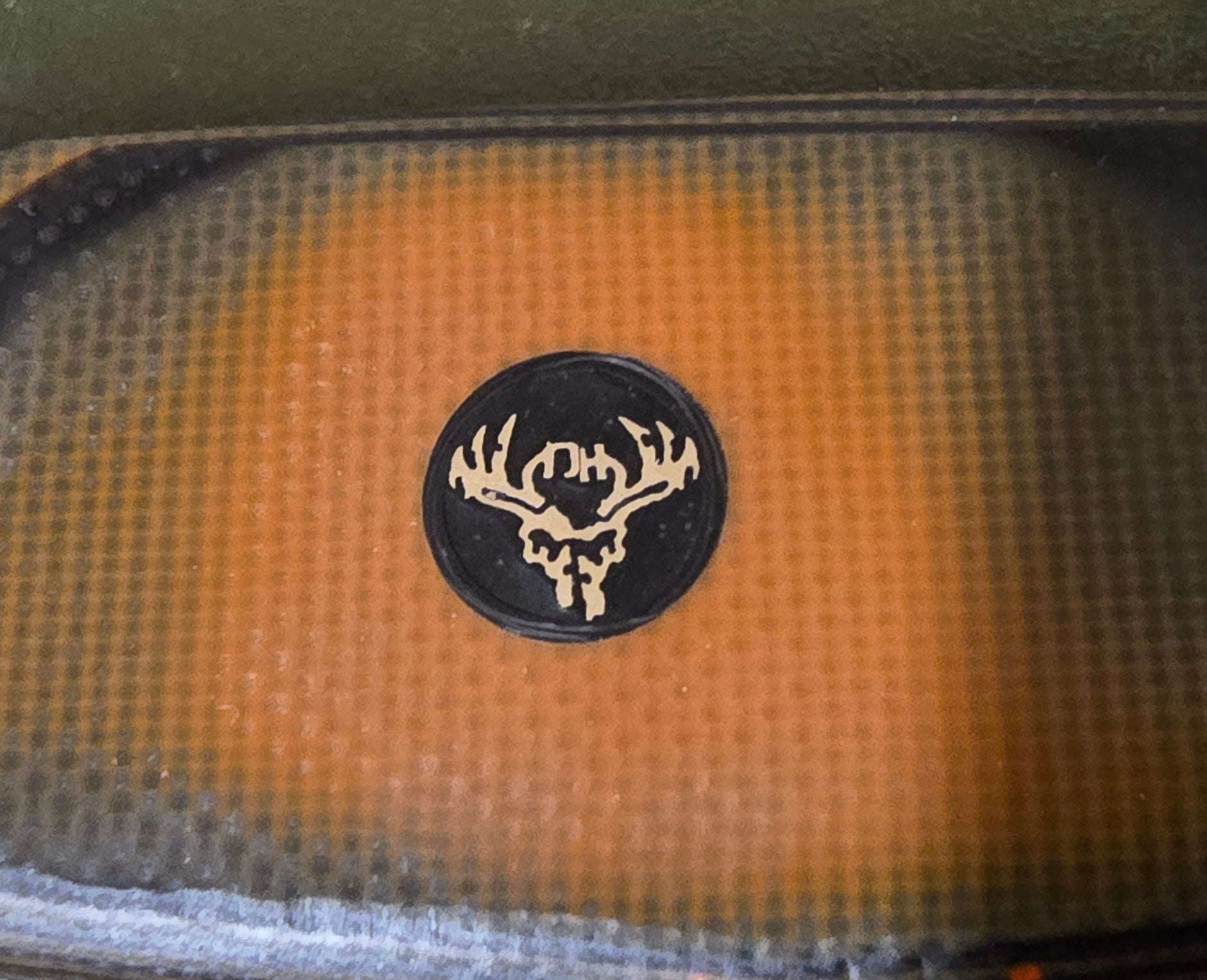 Camp Knife — Nitro-V / Tiger G10 / Carbon Fiber Orange Kydex / Brass Pins