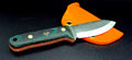 Ready to ship EDH! Beautiful green micarta with orange liners and orange sheath. Nitro-V 62HRC